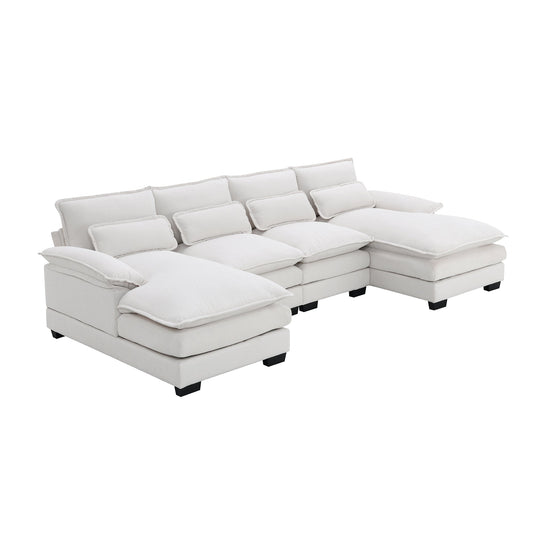 NEW Modern U-shaped Sectional Sofa with Waist Pillows, 6-Seat Upholstered Symmetrical Sofa Furniture, Sleeper Sofa Couch with Chaise Lounge, Chenille and Velvet Options