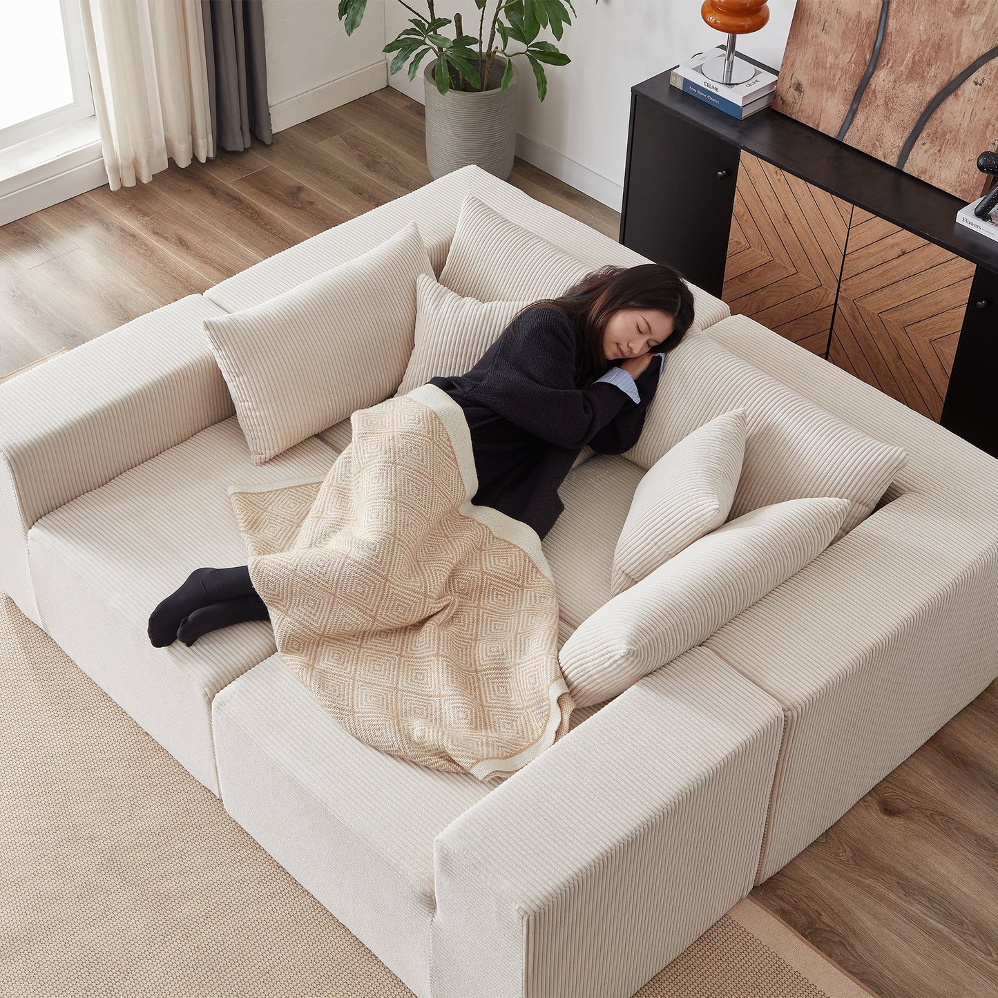 NEW Corduroy Modular L Shaped Sectional Luxury Upholstered Foam-Filled Compressed Sofa Couch Set