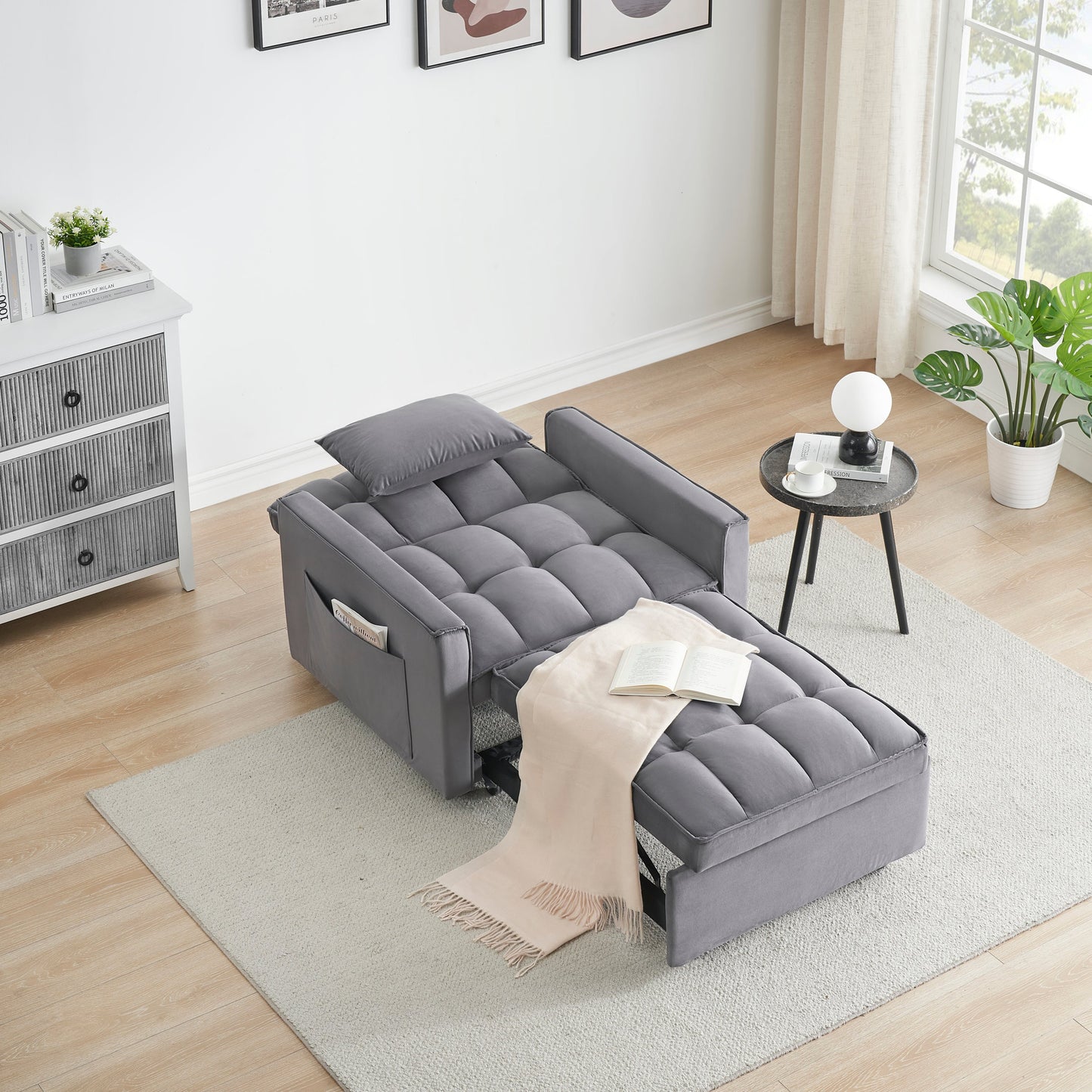 NEW Sofa bed chair 3 in 1 convertible, recliner, single recliner, suitable for small Spaces with adjustable back black  dark grey