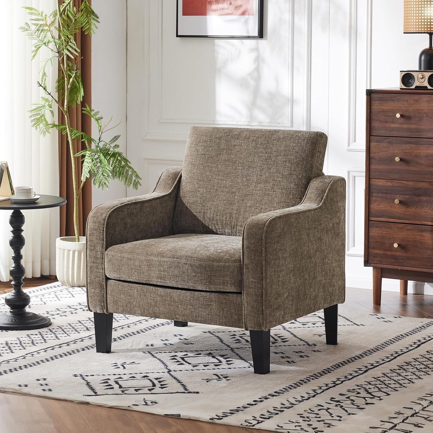 NEW Light Brown Mid Century Upholstered Accent Chairs Set