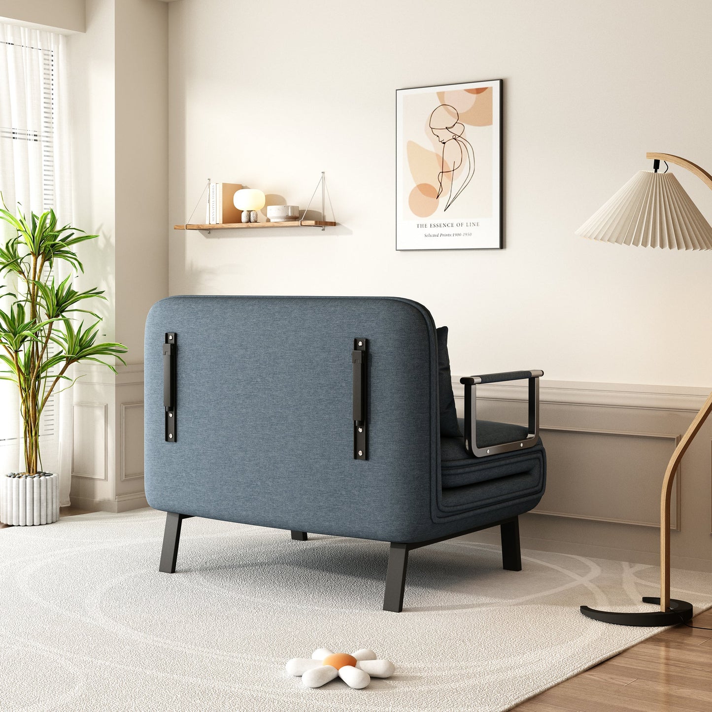 NEW 39″ Convertible Tri-Fold Sturdy Iron Frame Comfortable Sleeper Chair Sofa Bed with Adjustable Backrest & Pillow