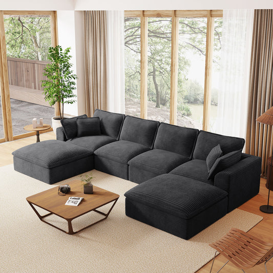NEW Fully Compressed Modular Sectional Sofa, U Shape with Ottomans, Luxury Corduroy with Extra Width&Depth Cloud Like Soft Cushion, No Assembly Required, for Living Room&Apartment,2 Colors