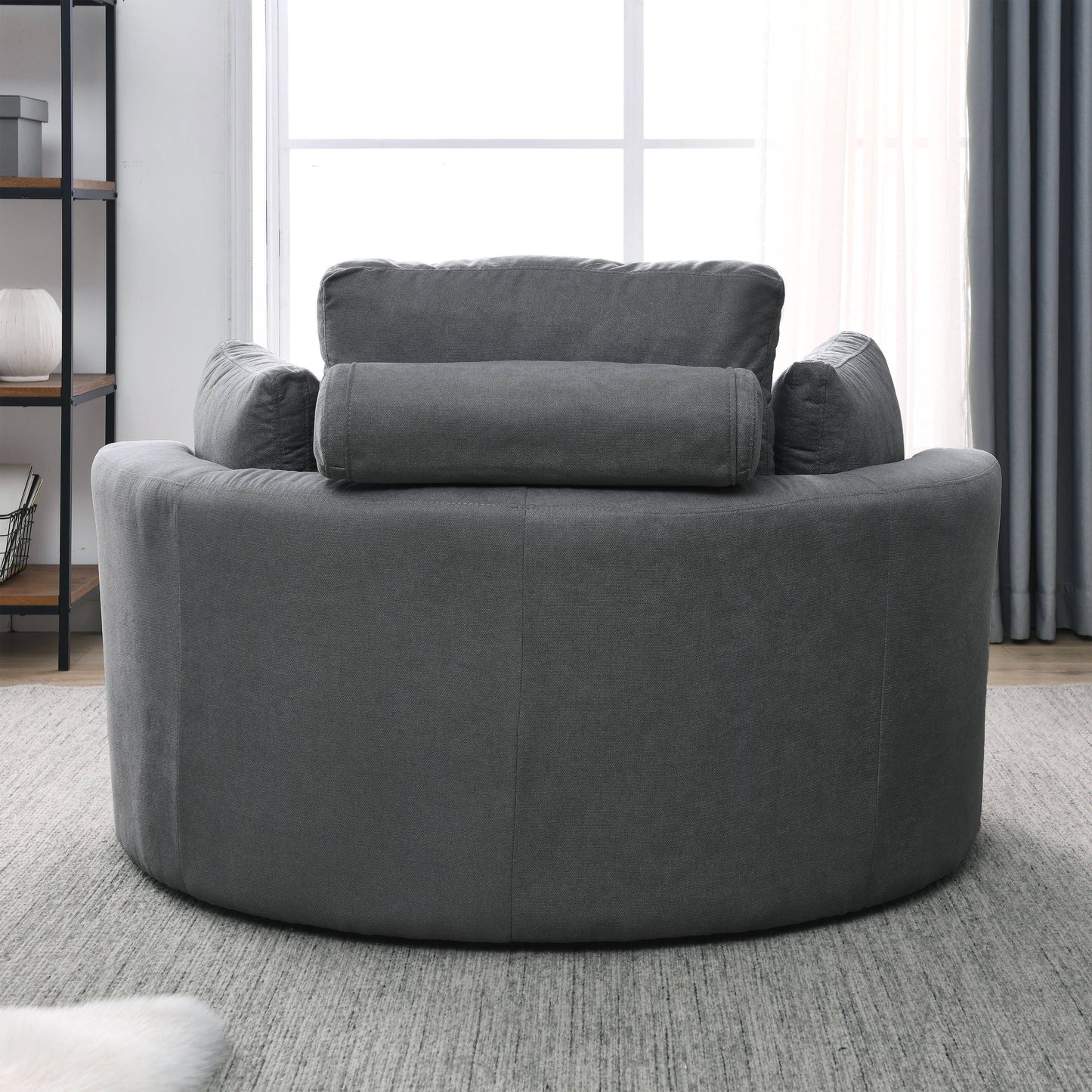 NEW Welike Swivel Accent Barrel Modern Dark Grey Sofa Lounge Club Big Round Chair with Storage Ottoman and Pillows