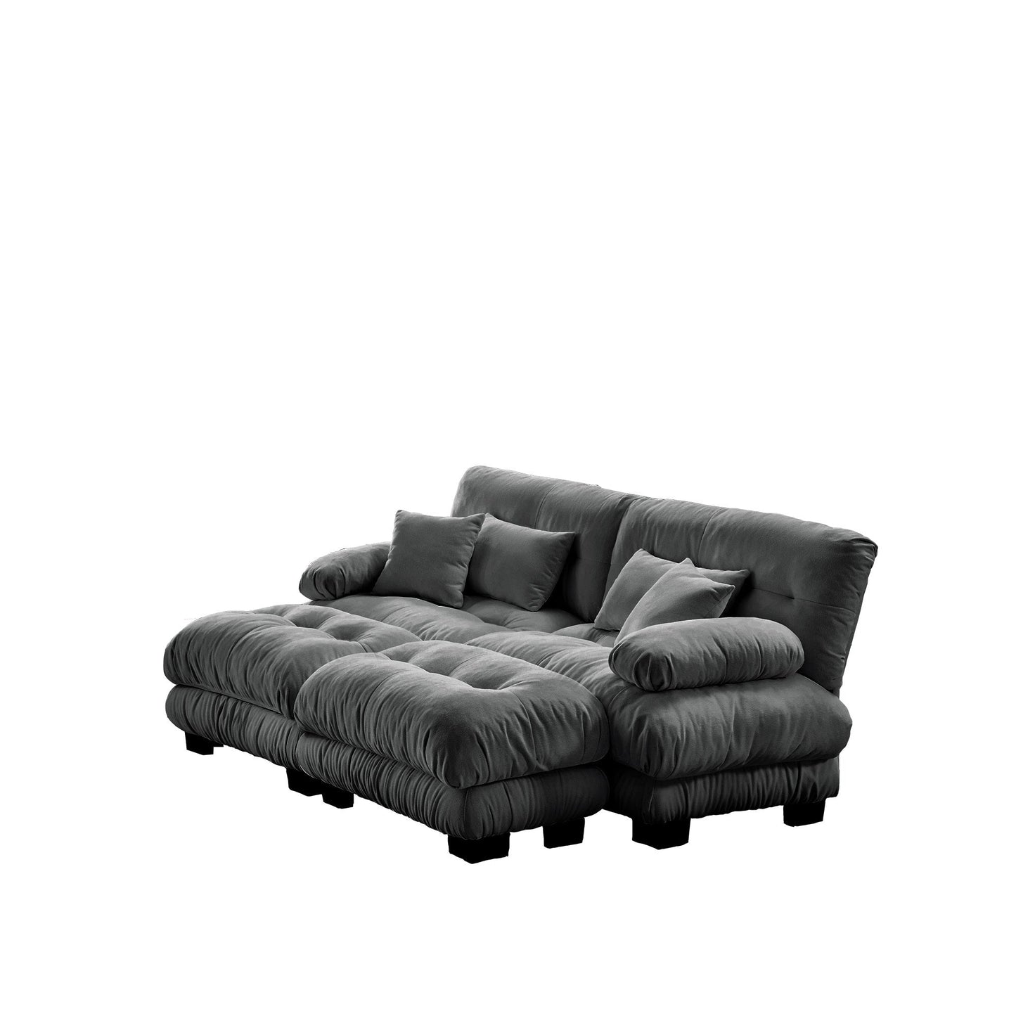 NEW Cloud Gray Chenille 2 Seater Loveseat Upholstered Wide Arm Couch Sleeper Sofa with 2 Lumbar Pillows and 2 Throw Pillows and 2 Ottomans