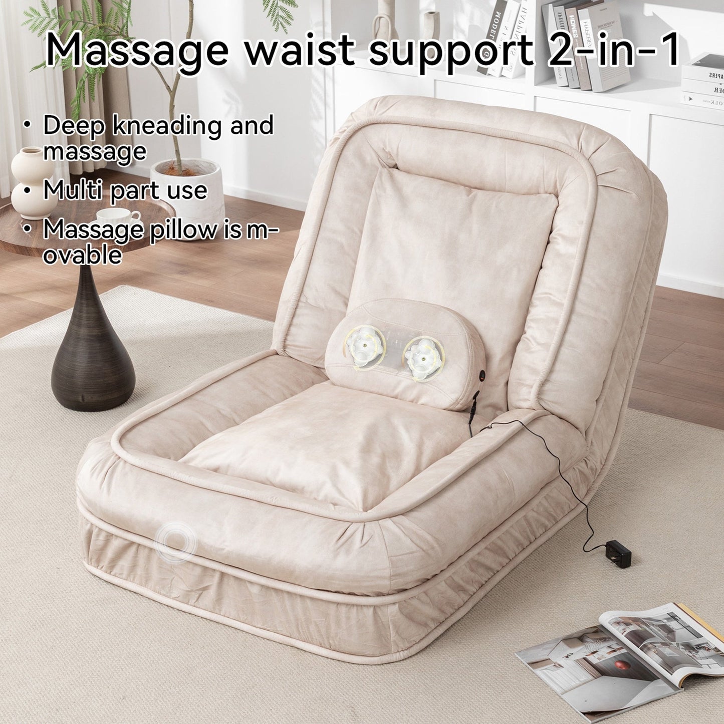 NEW 5 Adjustable Position Beige Velvet with Foam and Iron Upholstered Dog Bed for Adults and Pets - Bean Bag Floor Sofa with Massage Pillow & 2 Soft Pillows