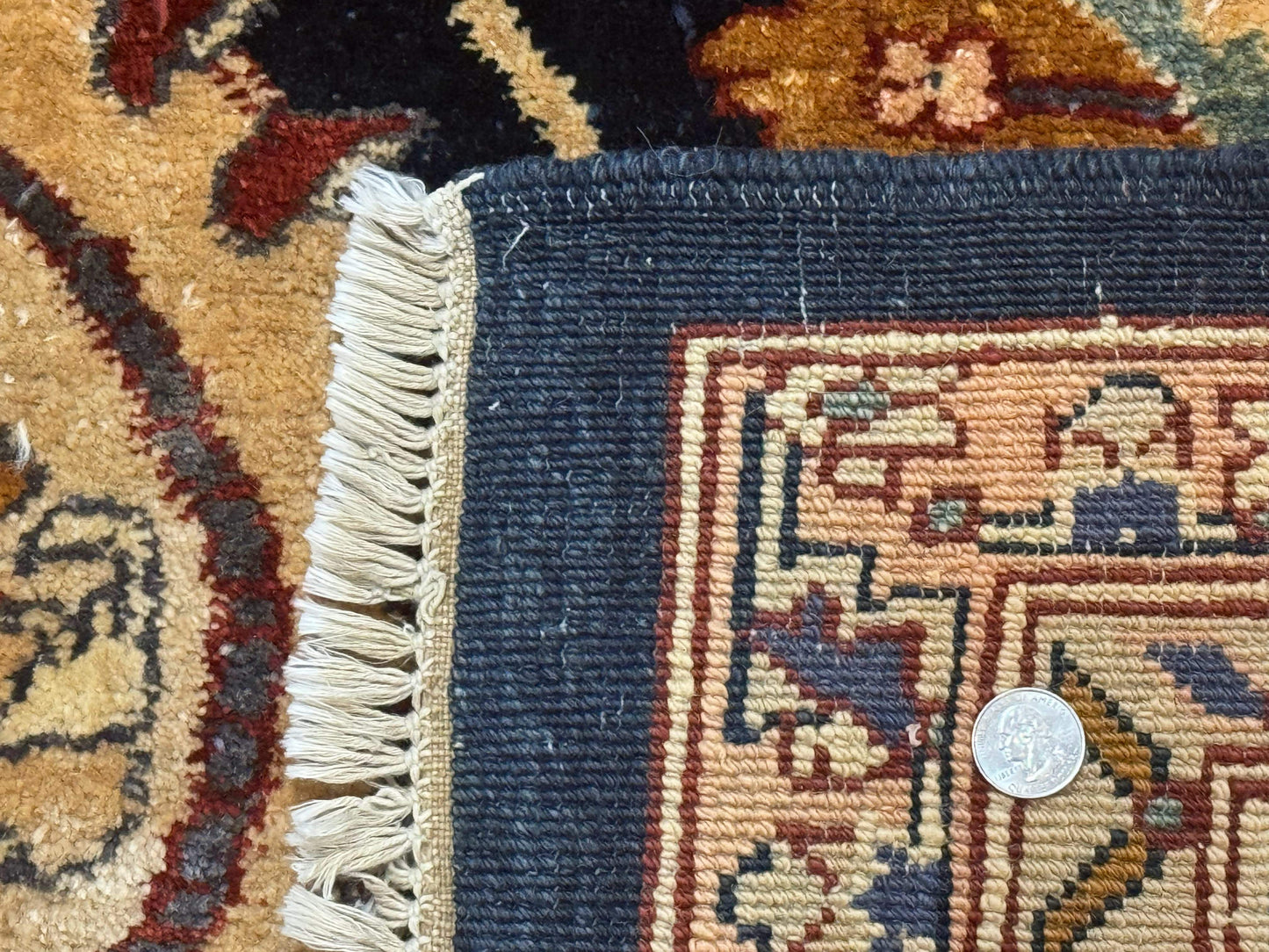 USED Pak Persian Bidjar Rug 10x13, Midnight Blue and Tan Pakistani Carpet