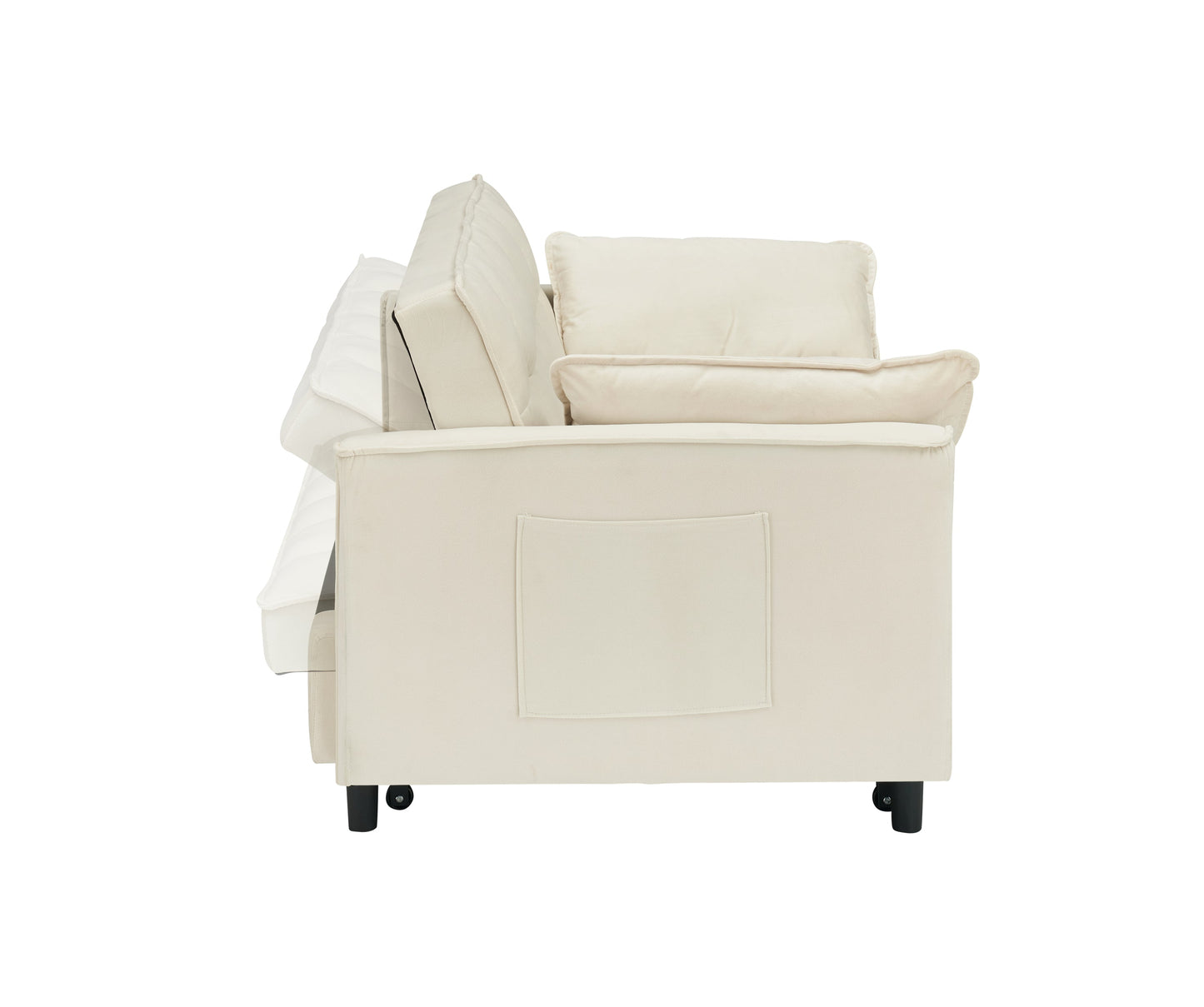 NEW 55-inch Beige Velvet Elegant Sofa Bed Couch with Storage Pockets