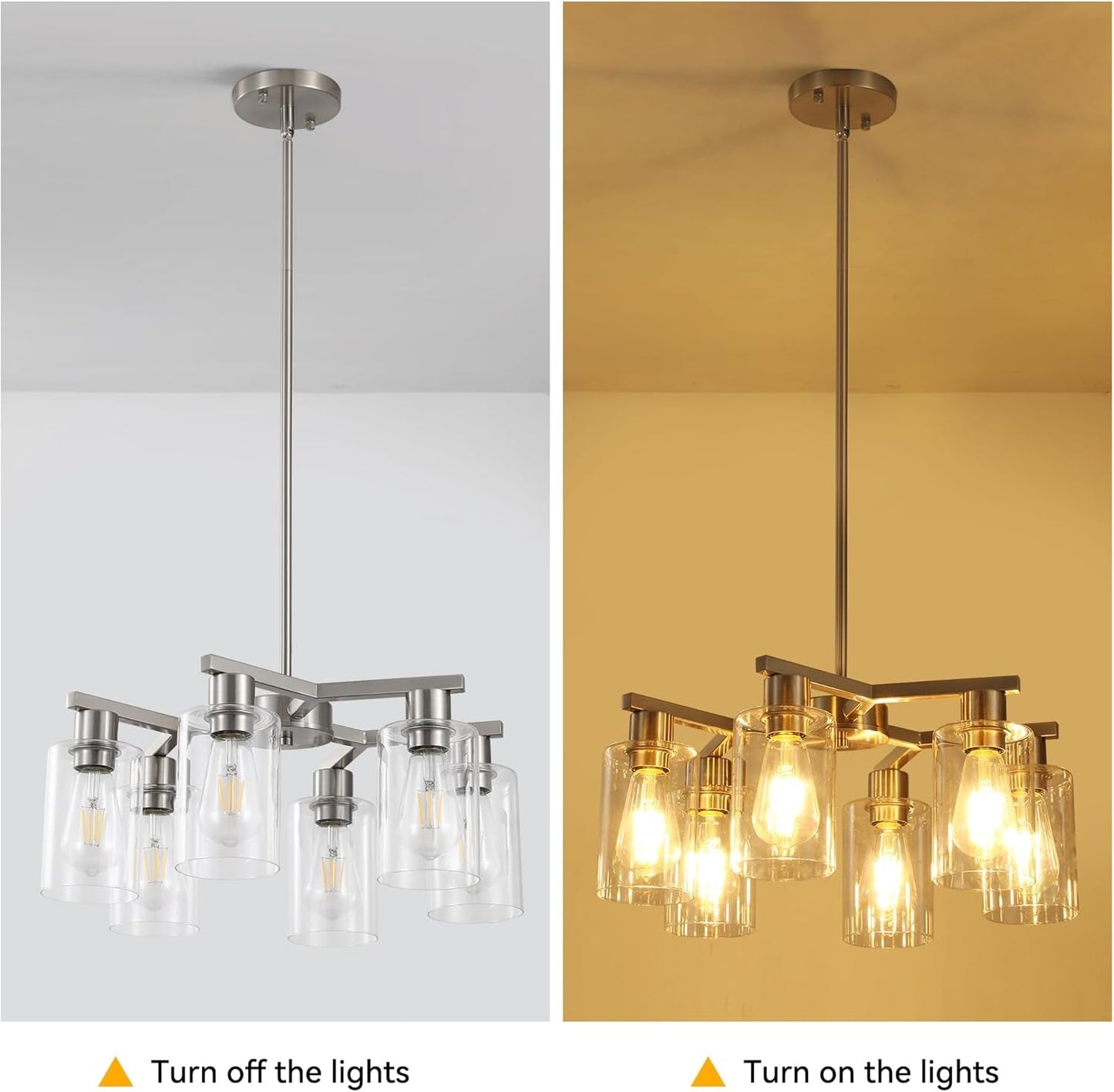 NEW 6 Light Farmhouse Brushed Nickel Pendant Chandelier