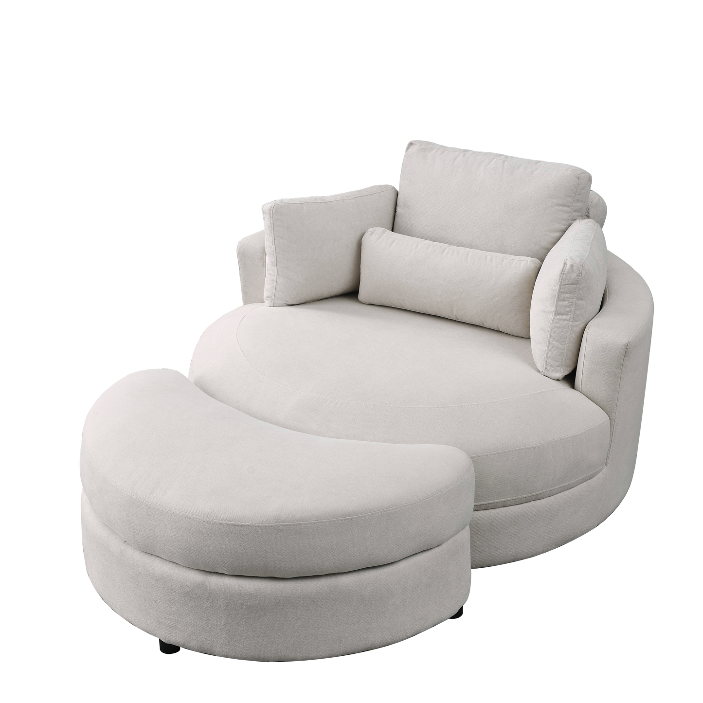 NEW Welike Linen Fabric Swivel Accent Barrel Modern Sofa Lounge Club Big Round Chair with Storage Ottoman and Pillows