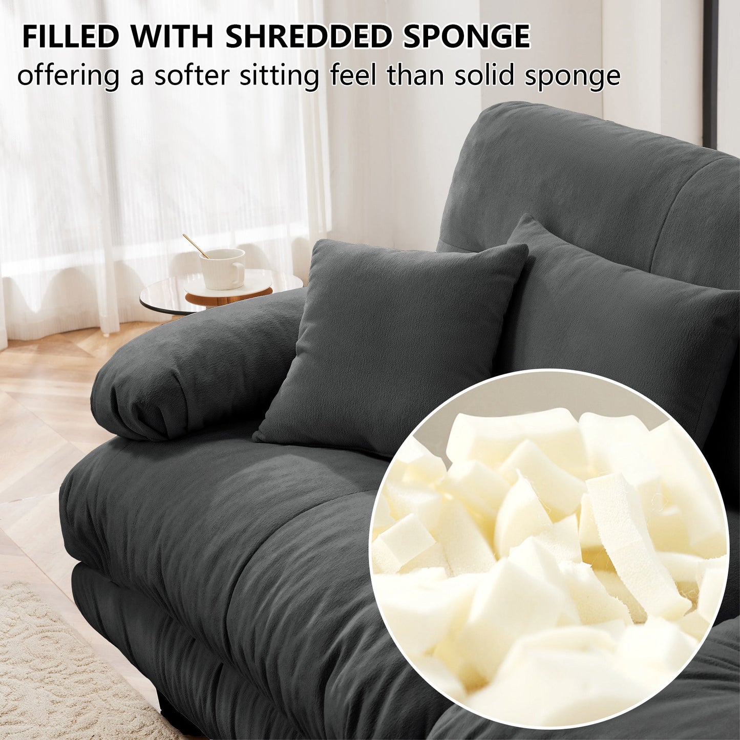 NEW Cloud Gray Chenille 2 Seater Loveseat Upholstered Wide Arm Couch Sleeper Sofa with 2 Lumbar Pillows and 2 Throw Pillows and 2 Ottomans