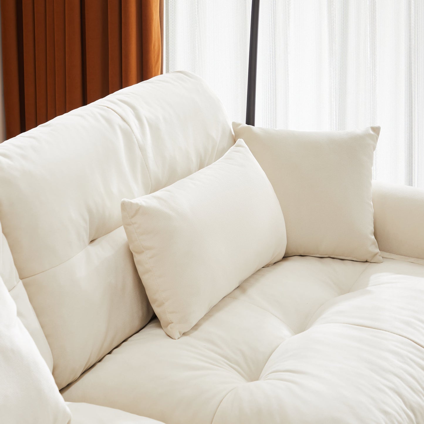 NEW Cream Super Comfort Oversized Modular Velvet Sectional Sofa Couch with Movable Ottoman