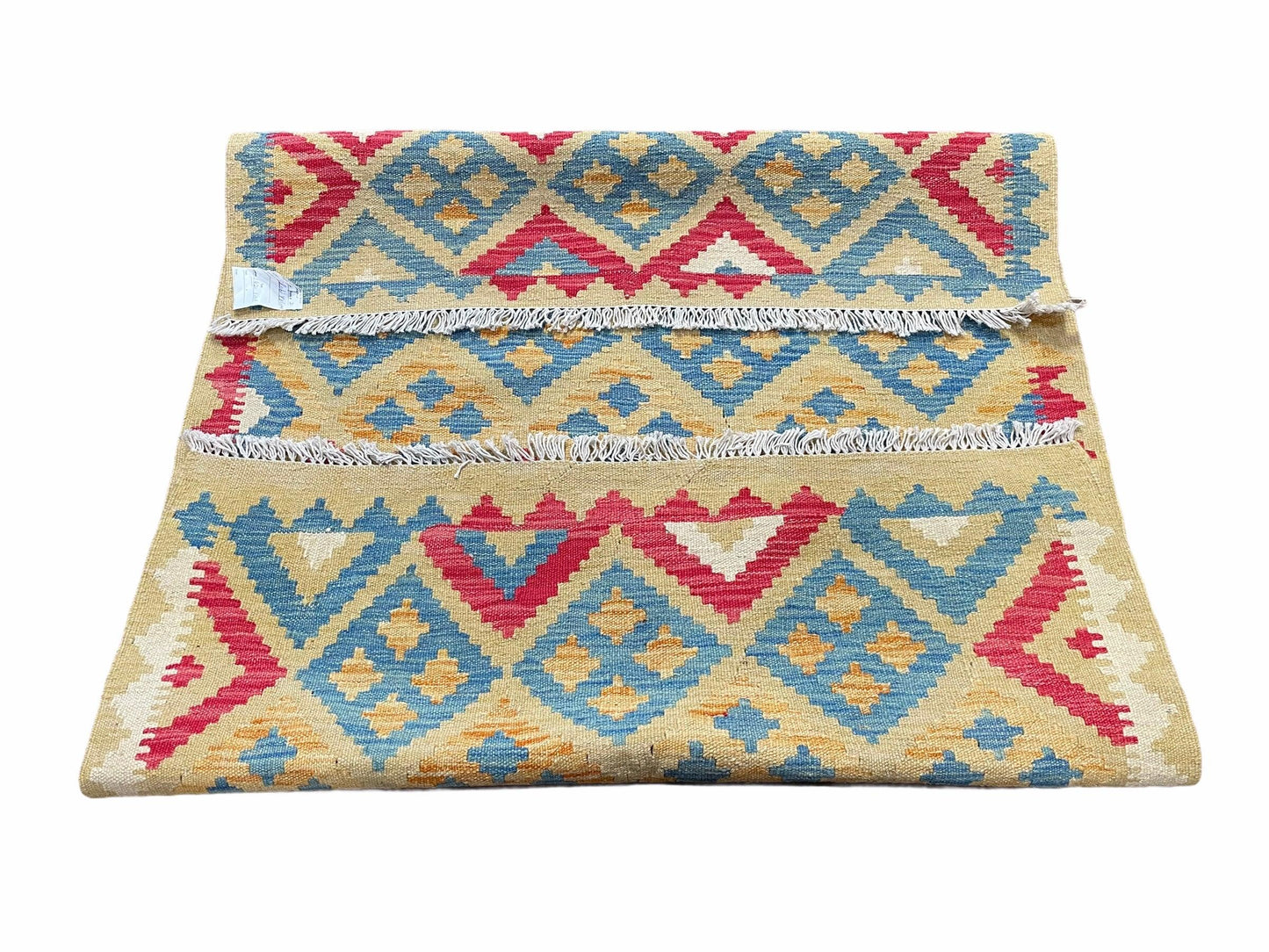 USED 3x5 Kilim Rug Multicolor Tribal Kilim Rug 3 x 5 Tan Light Blue Red Beige New Turkish Anatolian Wool Kilim Flatweave Rug
