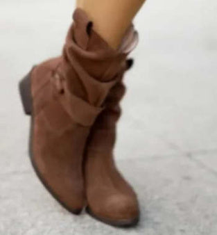 New Ins Pointed Toe Mid-calf Boots Fashion Suede Zipper Western Boot Winter Shoes For Women