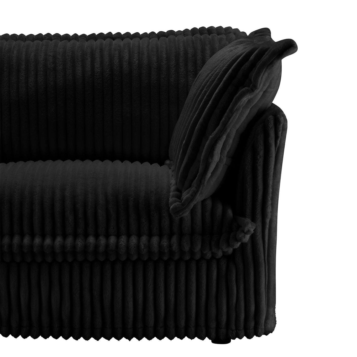 NEW Slip-covered Armchair with 1 Big Back Cushion and 2 Big Toss Pillows, Single Deep Seat Comfy Single Couch Sofa Multiple Large Soft Pillows, Black Corduroy Fabric
