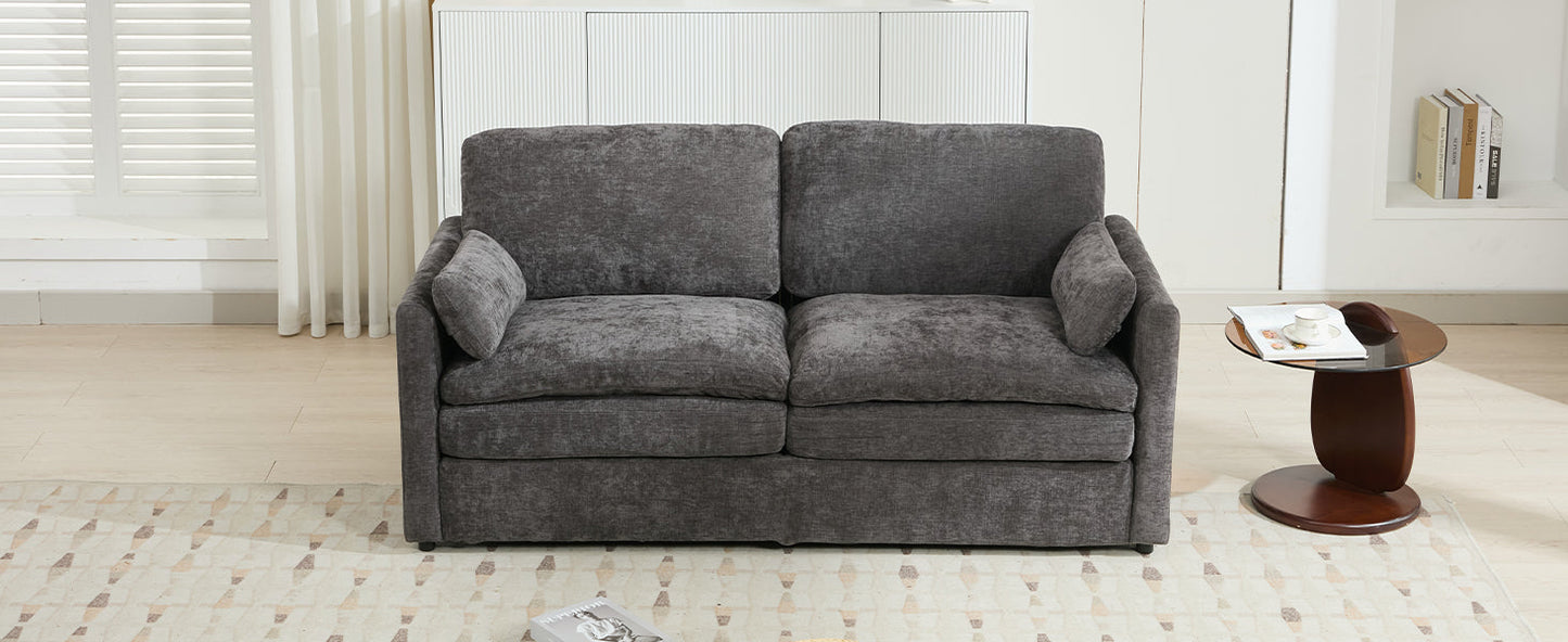 NEW Gray Premium Chenille Fabric Upholstered Rolled Arm Loveseat with Lumbar Pillow