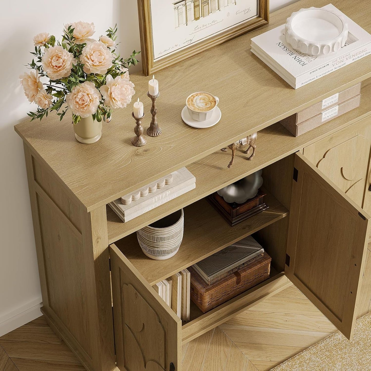 NEW 60 Inch Sideboard Buffet Cabinet With Open Storage