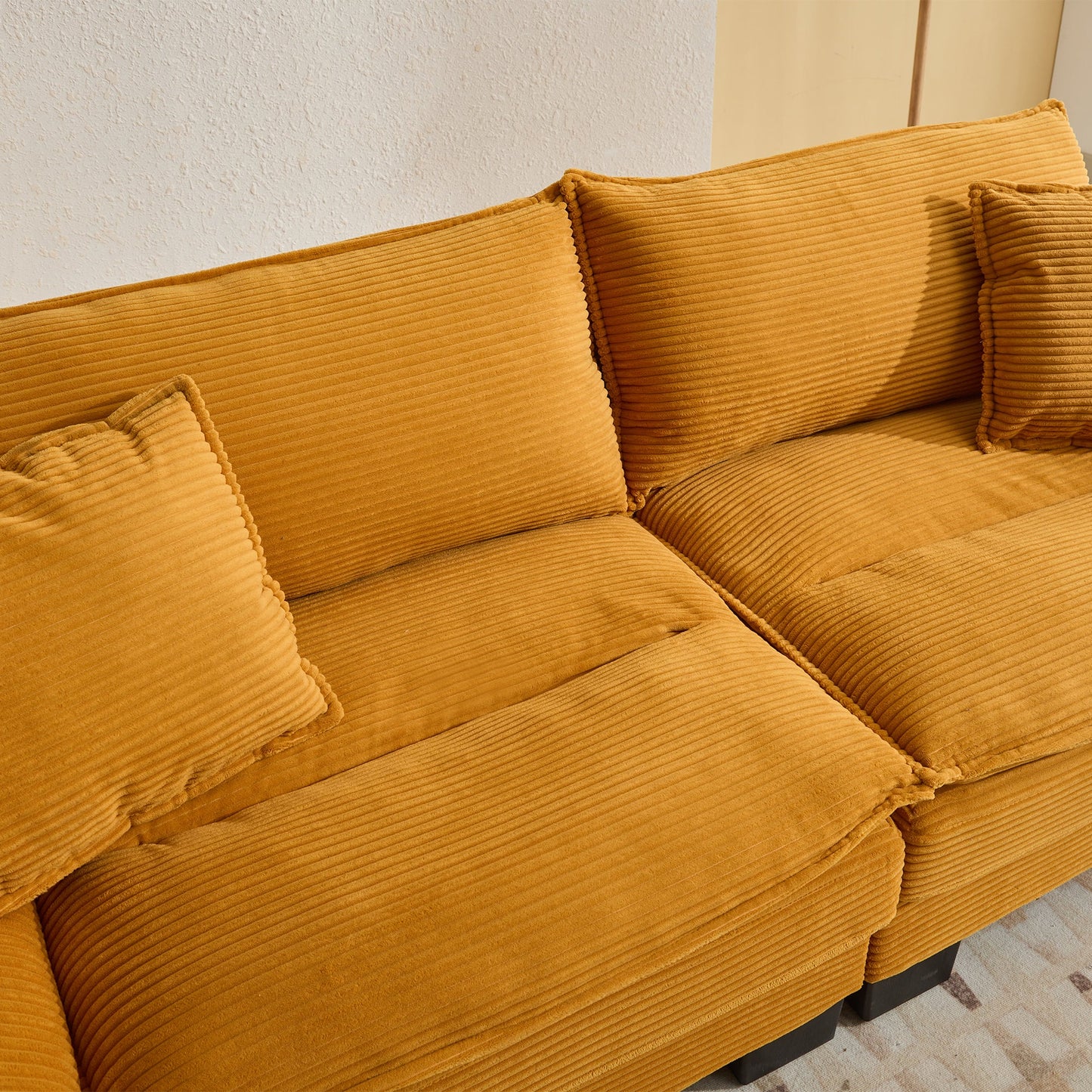 NEW Comfy Upholstered Deep Seat Yellow Corduroy Sleeper Couch Loveseat Sofa with Pillows