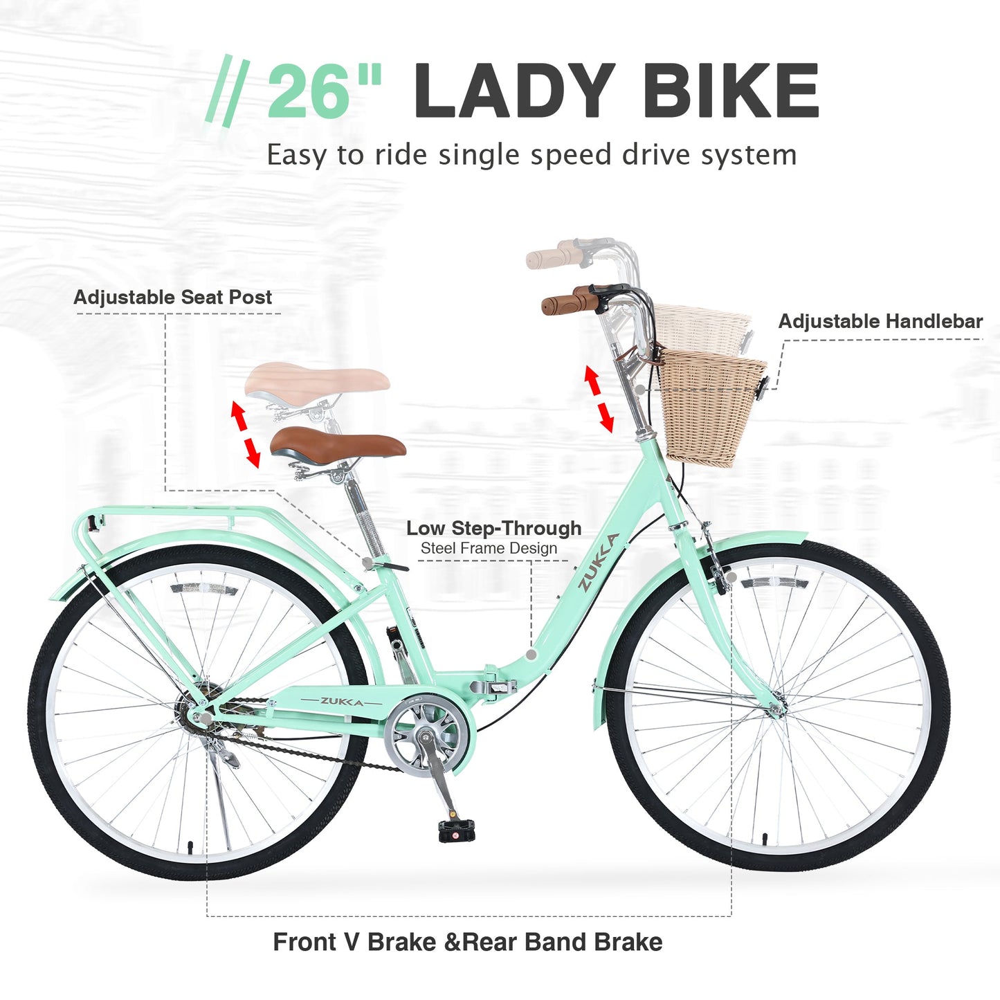 NEW 26 Inch Single Speed Folding Lady Bike , Durable Steel Frame,Compact Design for Easy Storage and Commuting
