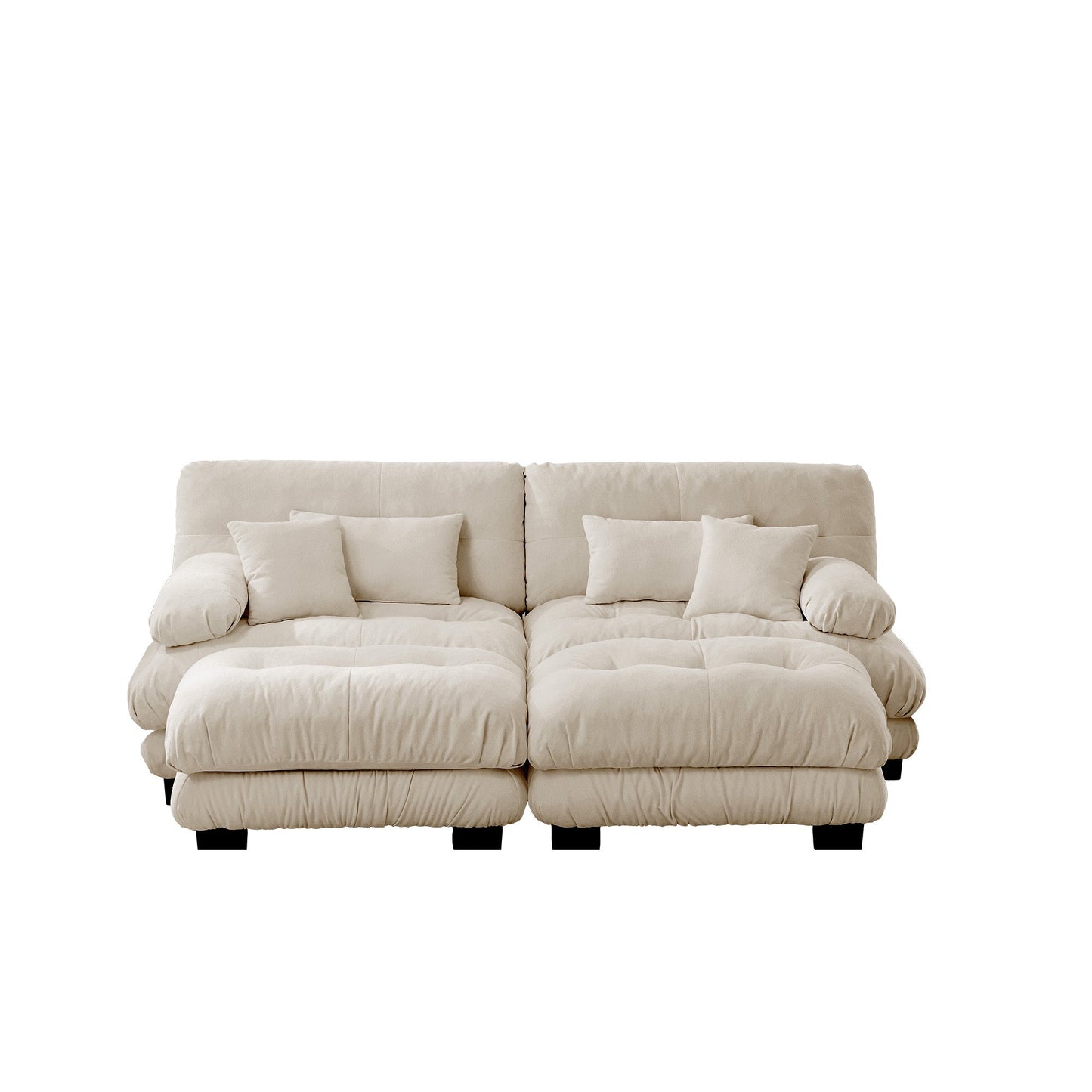 NEW Light Coffee Chenille Cloud Couch Sleeper 2 Seater Upholstered Wide Arm Sofa with 2 Lumbar 2 Throw Pillows and  2 Ottomans