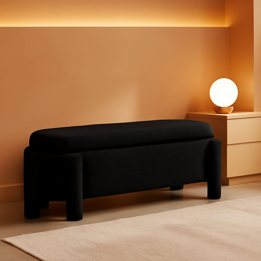 NEW Fifty Inch Sherpa Black Upholstered Storage Bench Ottoman