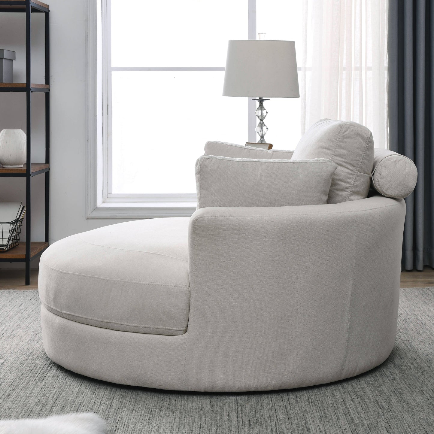 NEW Welike Linen Fabric Swivel Accent Barrel Modern Sofa Lounge Club Big Round Chair with Storage Ottoman and Pillows