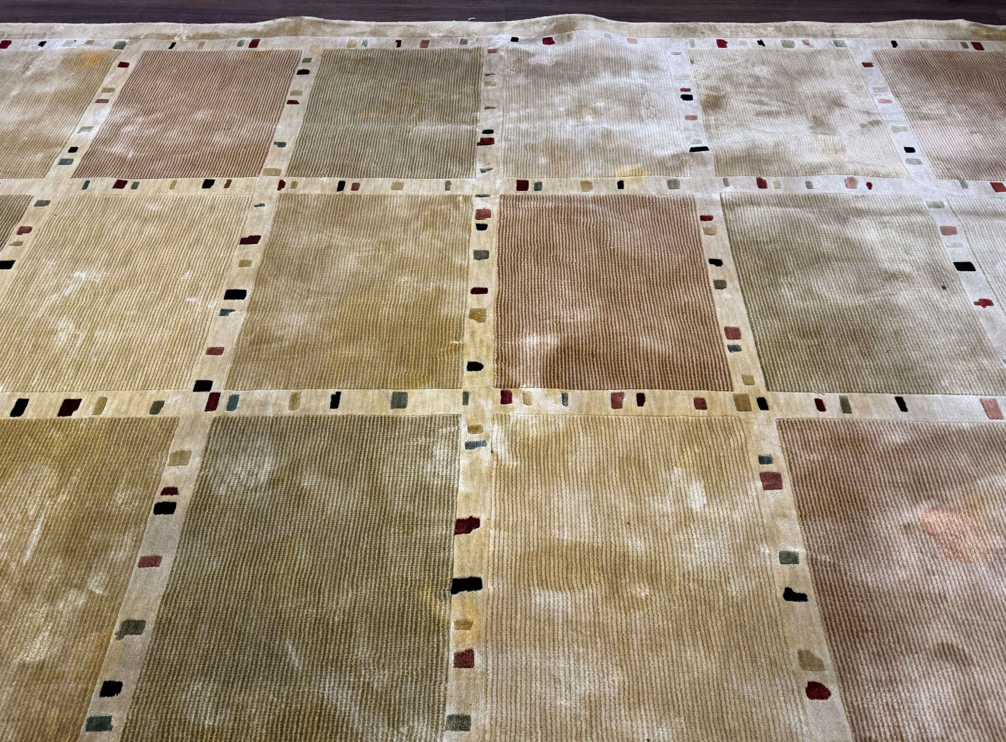 USED Large Wool Rug 10x13, Panel Design, Modern Contemporary Carpet