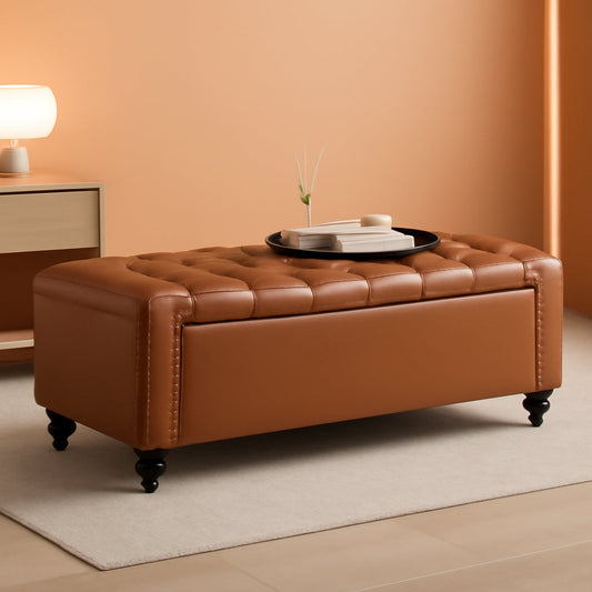 NEW 49 Inch Upholstered Storage Ottoman Bench Espresso Brown