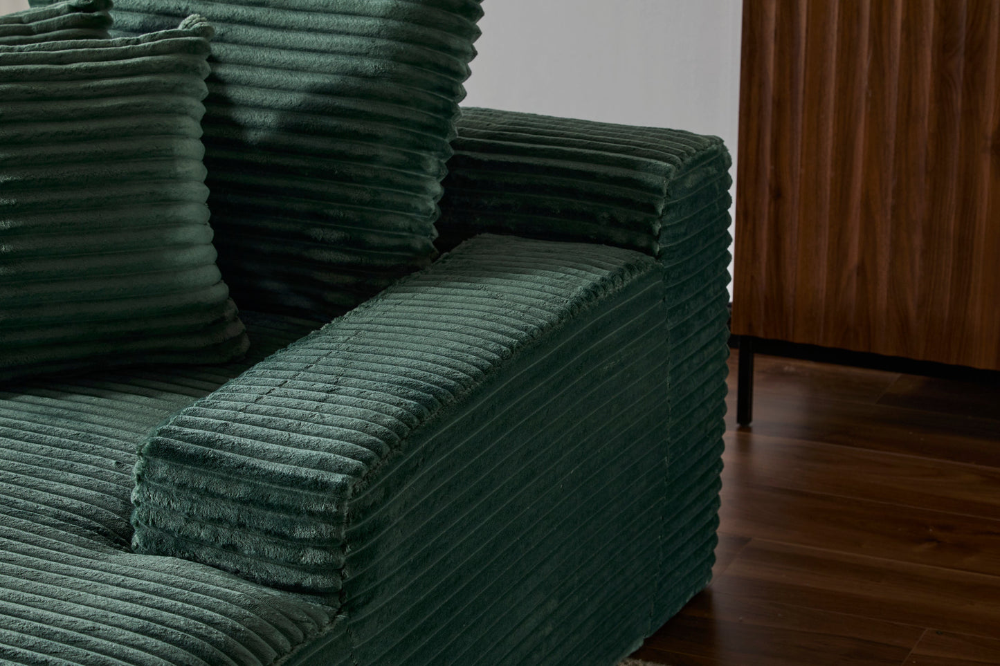 NEW Oversized Chaise Lounge Chair Cozy Cloud Couch Modern Plush Green Corduroy Upholstered Sleeper Sofa Daybed with 3 Throw Pillows and Wide Armrest