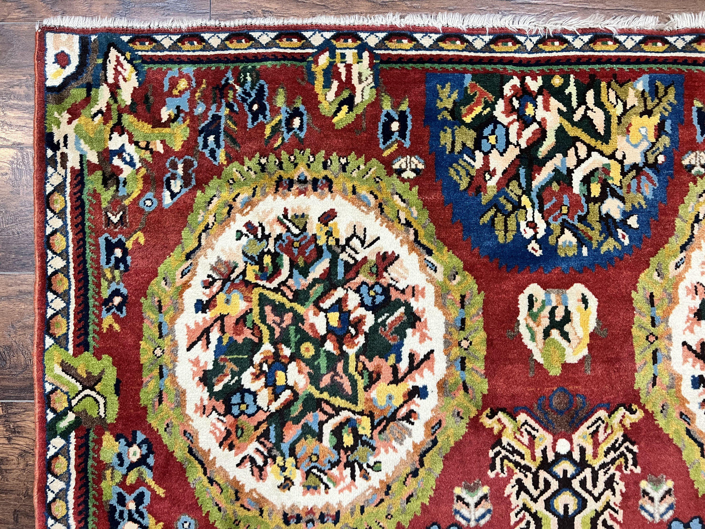 USED Persian Bakhtiari Rug 5x8, Wool Hand Knotted Antique Carpet, Red, Floral Oriental Rug, 5 x 8 Medium Sized Rug