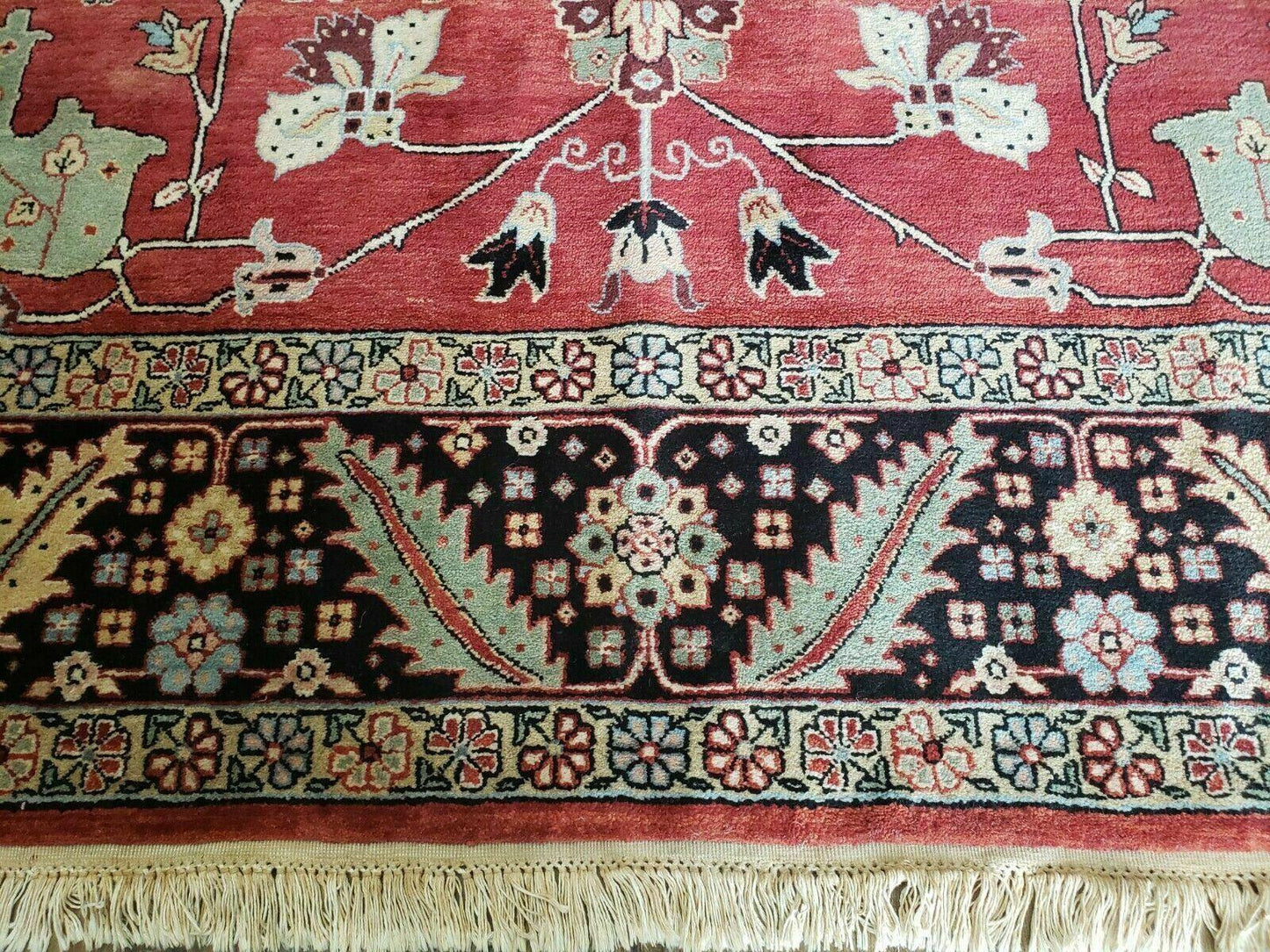 USED 10' X 14' Vintage Hand Made Turkish Wool Rug Carpet Red Black Hand Knotted Nice