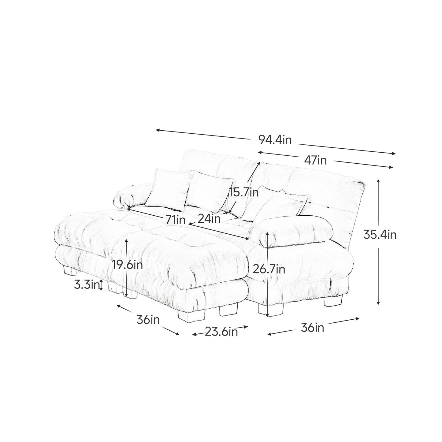 NEW Cloud Couch Sleeper Sofa for Living Room, Chenille 2 Seater sofa with 2 Lumbar pillows and 2 throw pillows , Upholstered Wide Arm Sofa with 2 Ottomans,Chenille Green