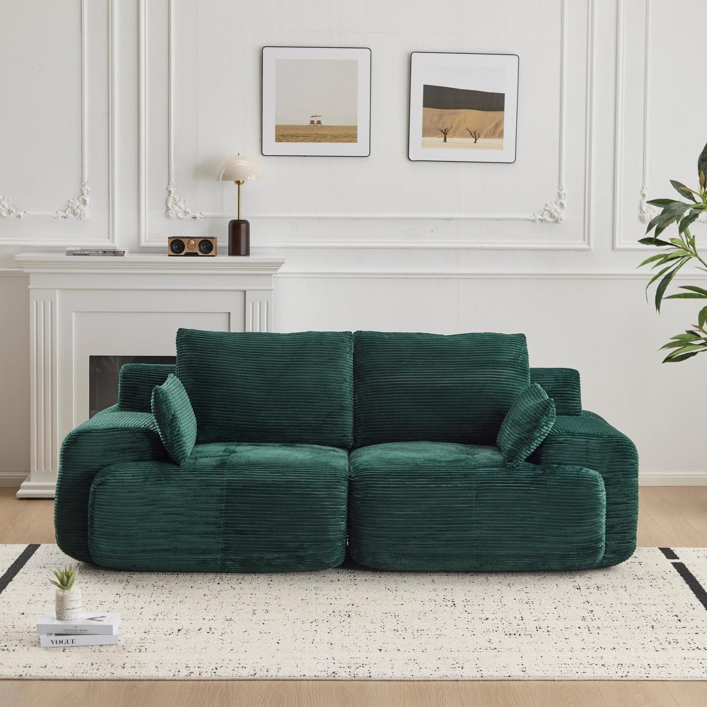 NEW Modern Memory Foam Green Corduroy Fabric Extra Deep Loveseat Compressed Sofa 2 Seater Large Modular Sectional Sofa Couch