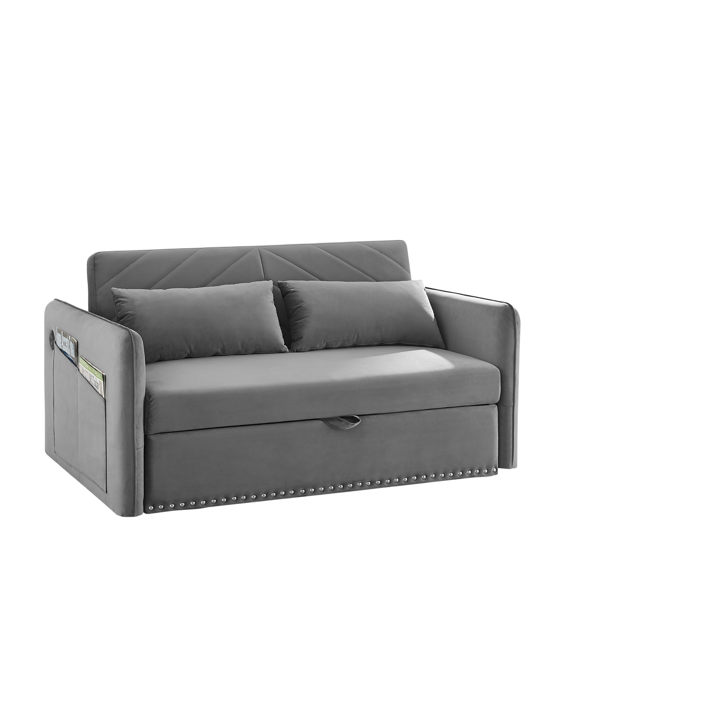 NEW MH' Sleeper Sofa Bed w/USB Port 3-in-1 Adjustable Sleeper with Pull-Out Bed 2 Lumbar Pillows