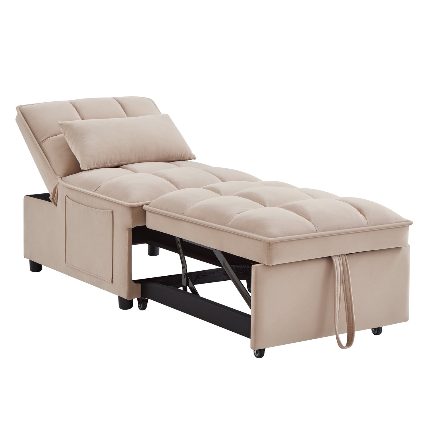 NEW 4 in1 Multi-Function Single Sofa Bed with Storage Pockets,Tufted Single Pull-out Sofa Bed with Adjustable Backrest and Pillows ,Convertible  Chaise Lounge,Taupe