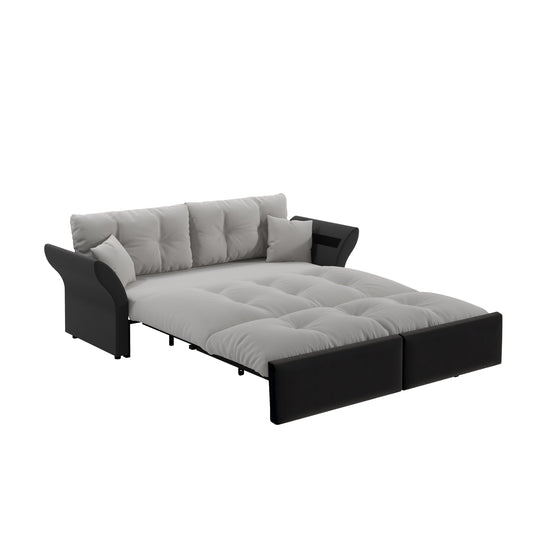 NEW Multi-Functional Loveseat 74.8' Queen Pull Out 3-in-1 Convertible Sleeper Tufted Sofa Bed with 2 Soft Pillows