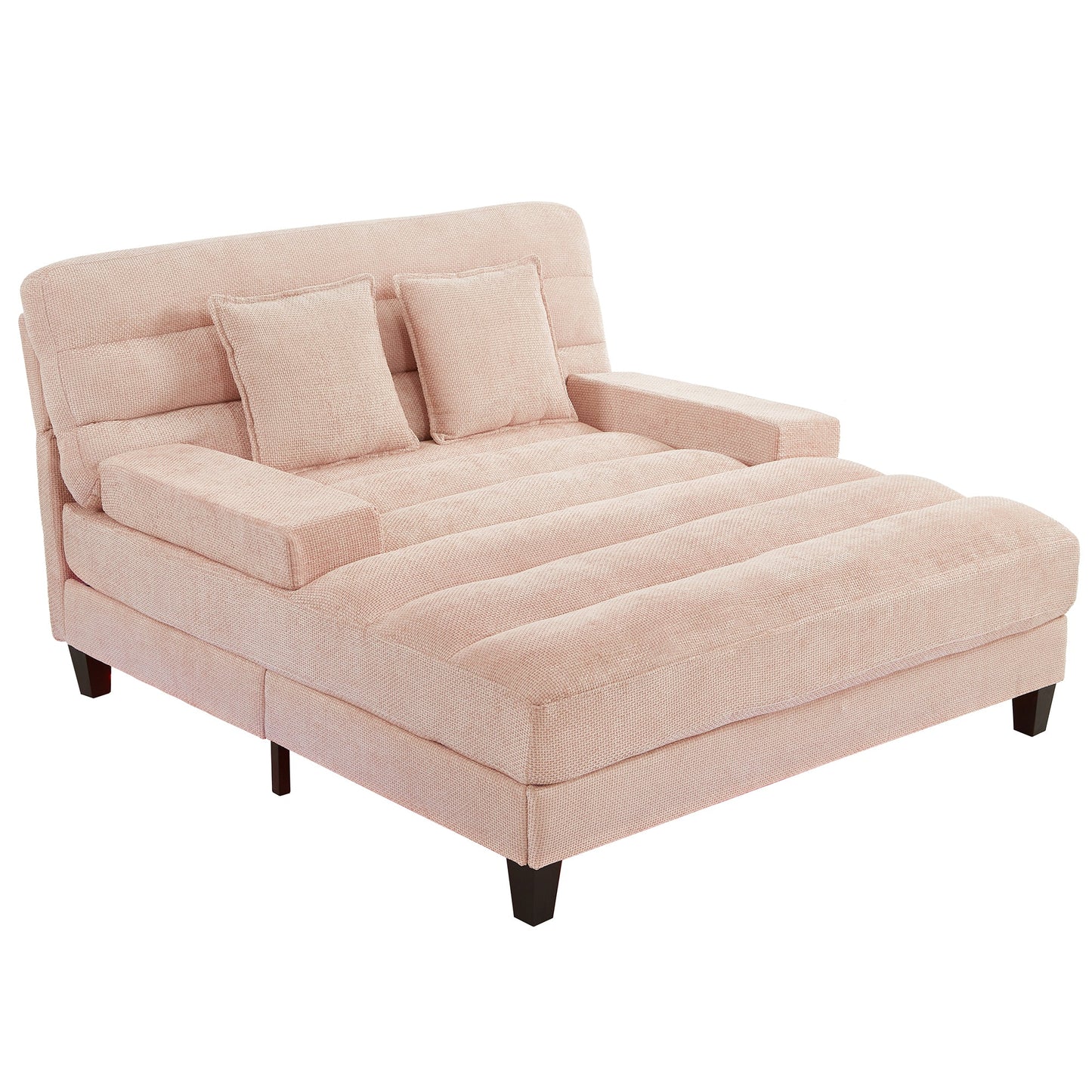 NEW Modern Pink Chenille Upholstered 57.1’ Chaise Lounge Sofa Bed with Adjustable Backrest and LED Light Strip