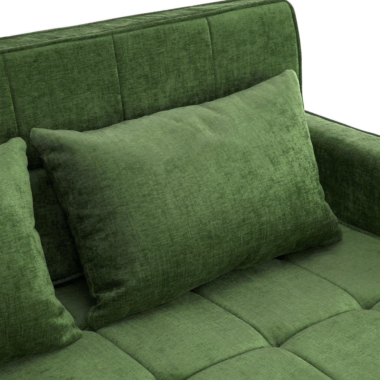 NEW 56.9' Convertible Loveseat Sofa Bed with Adjustable Backrest, USB Ports, Phone Holder, Side Pockets, Green Chenille,