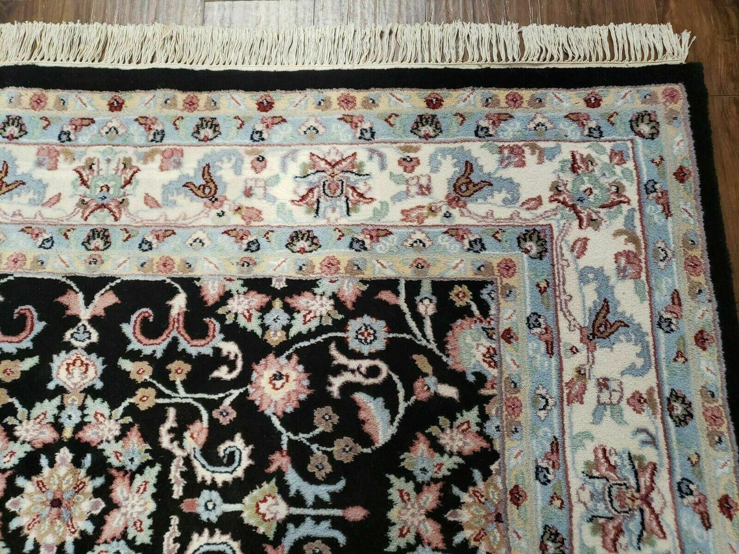 USED 6' X 9' Handmade Indian Agra Wool Rug Carpet Vegetable Dyes Black
