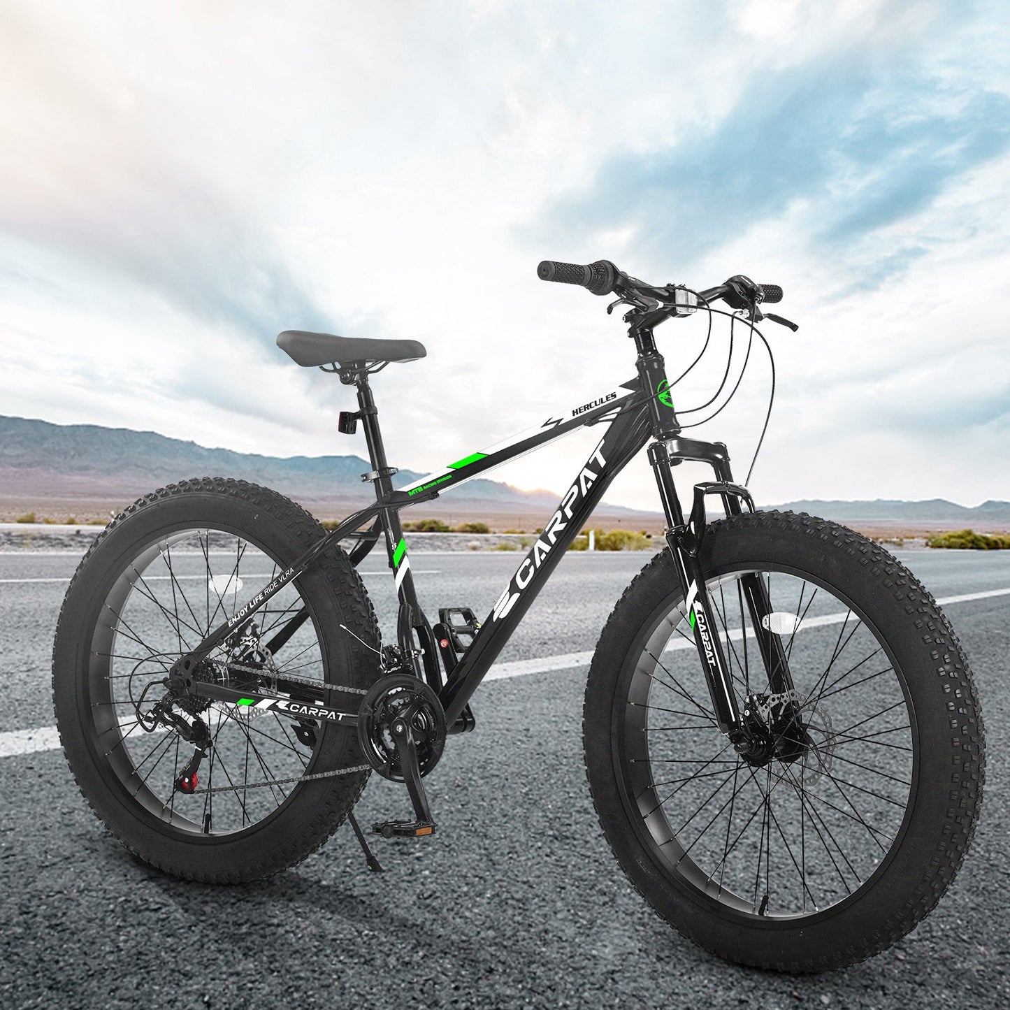 NEW S26109 Elecony 26 Inch Fat Tire Bike Adult/Youth Full Shimano 21 Speed Mountain Bike, Dual Disc Brake, High-Carbon Steel Frame, Front Suspension, Mountain Trail Bike, Urban Commuter City Bicycle