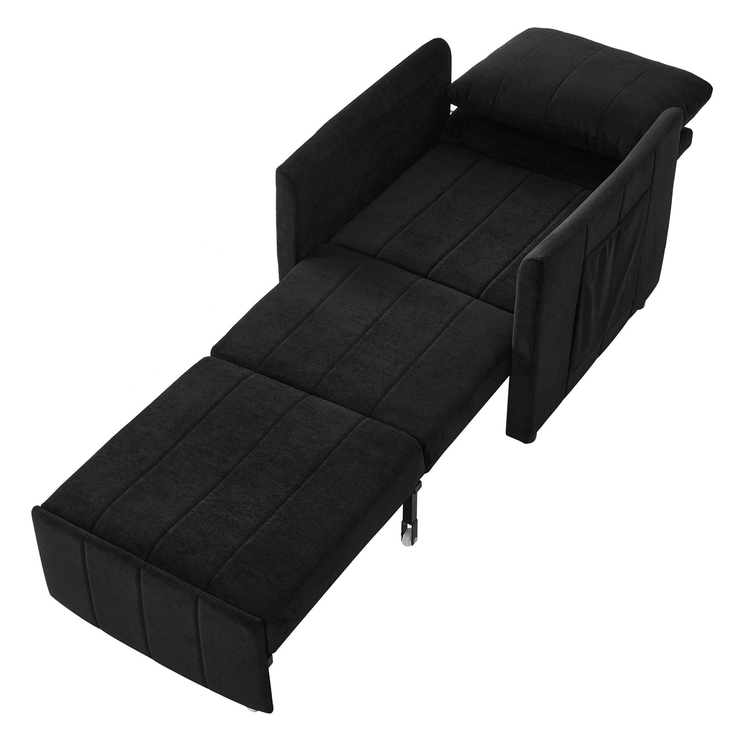 NEW Black Chenille Upholstered Convertible Sleeper Sofa with 5-Position Backrest Side Pockets Storage