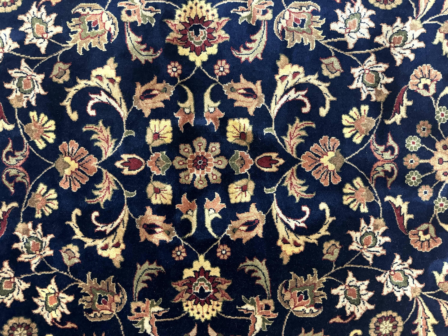 USED Indo Persian Rug 8x10, Navy Blue and Red, Floral Allover, Hand Knotted Vintage Wool Carpet, Indo Sarouk