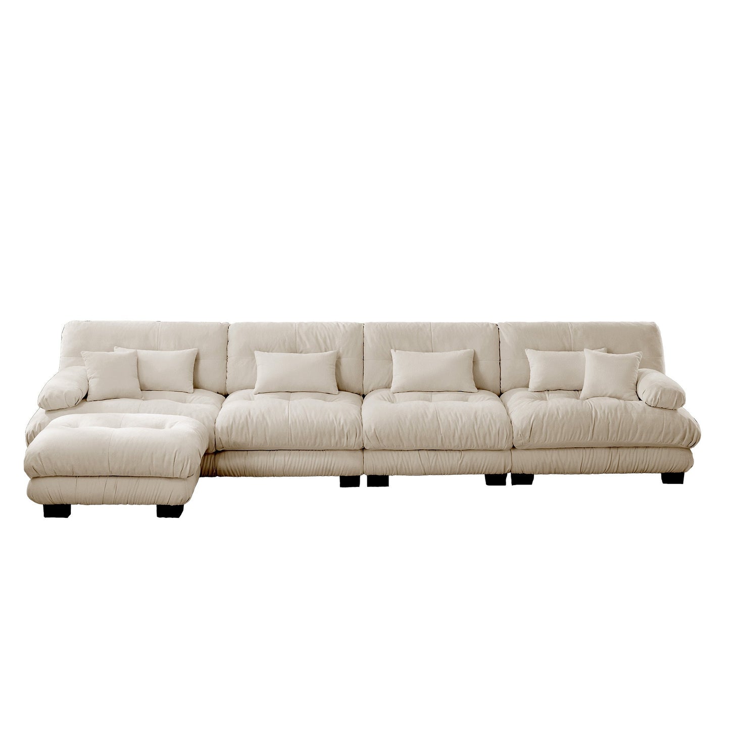 NEW Free Combination Chenille Light Coffee Modular Sectional L Shaped 4-Seater Comfy Cloud Sofa Couch with Convertible Ottoman