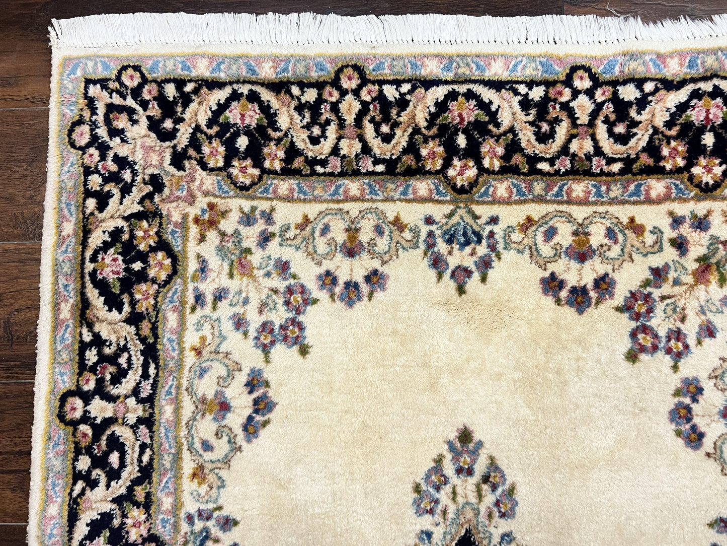 USED Persian Kirman Rug 4x7, Wool Hand Knotted Antique Carpet, Beige, Semi Open Field Medallion Rug, Traditional Handmade Oriental Rug