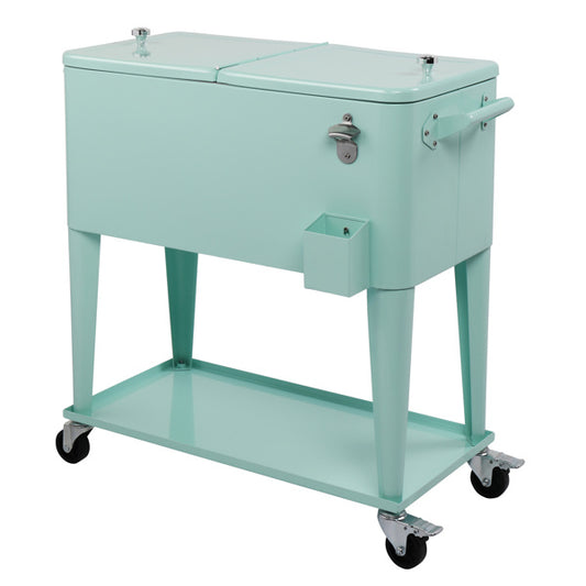 NEW Mint Green 80 QT Freezer Insulation Trolley Rectangular Plastic Stainless Steel Box Cooler Wheeled Cart