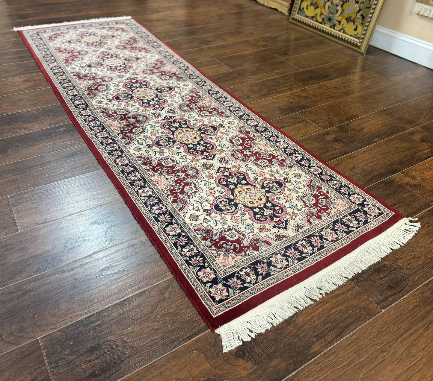 USED Sino Persian Runner Rug 2.7 x 8, Floral, Handmade, 250 KPSI