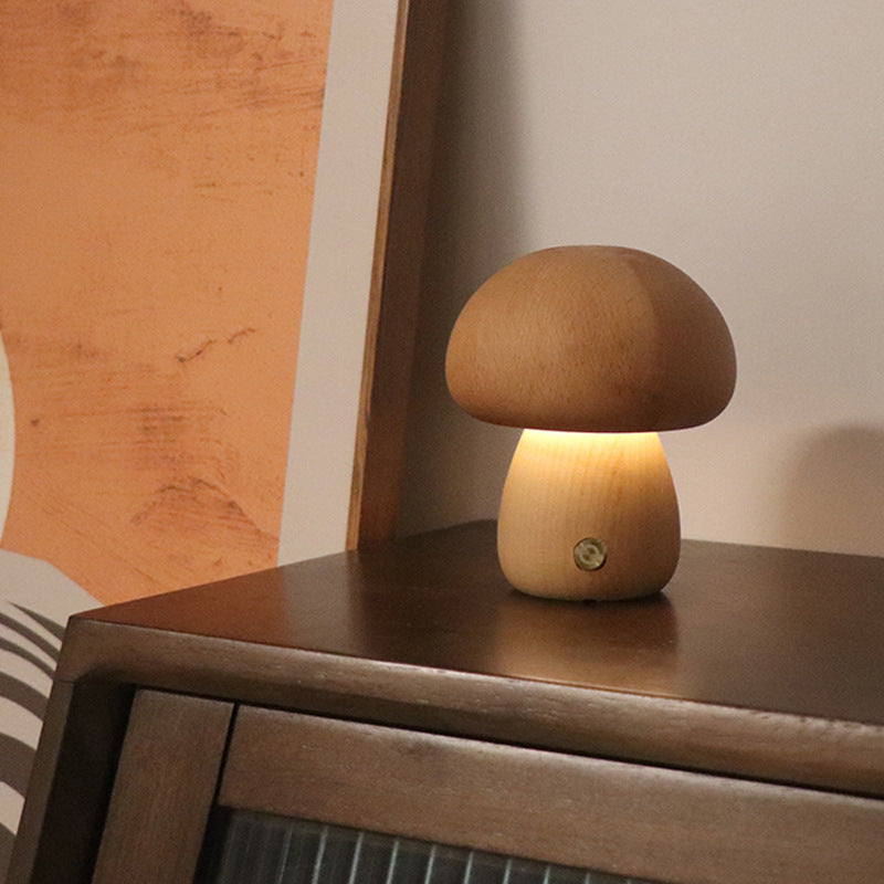 NEW INS Wooden Cute Mushroom LED Night Light With Touch Switch  Bedside Table Lamp For Bedroom Children's Room Sleeping Night Lamps Home Decor
