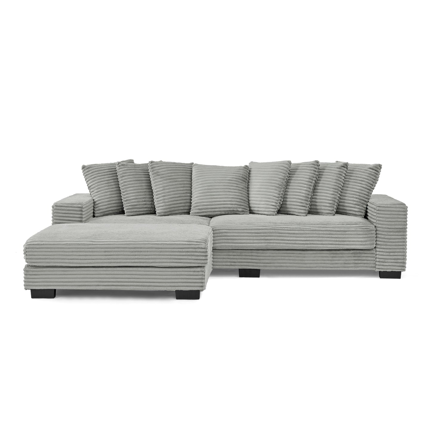NEW Gray Corduroy Tufted Upholstered Sleeper Sectional L-Shaped Modular Convertible Sofa
