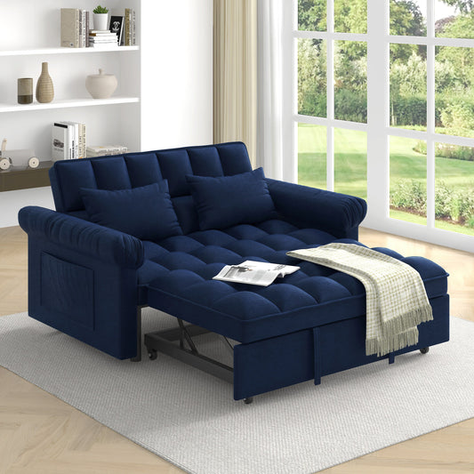 NEW Loveseats Sofa Bed with Pull-out Bed,Adjsutable Back-Blue