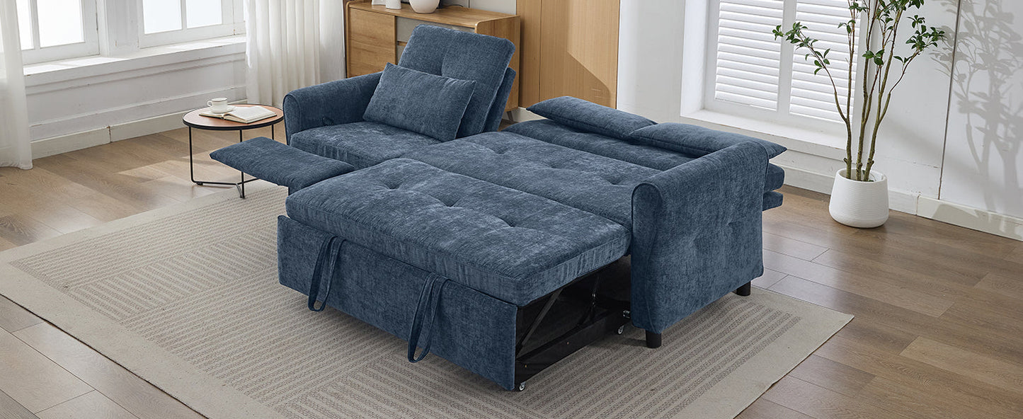 NEW 2-in-1 Sofa 82' Three-seater Sofa with Sofa Bed and Reversible Recliner, Blue Chenille