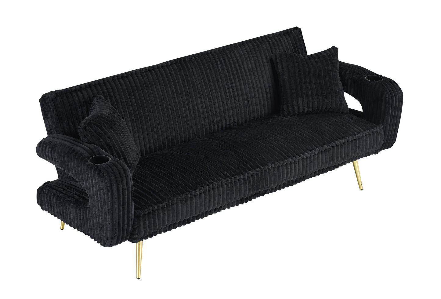 NEW 74.01 inch Straight Black Corduroy Sofa Bed Couch with Pillows
